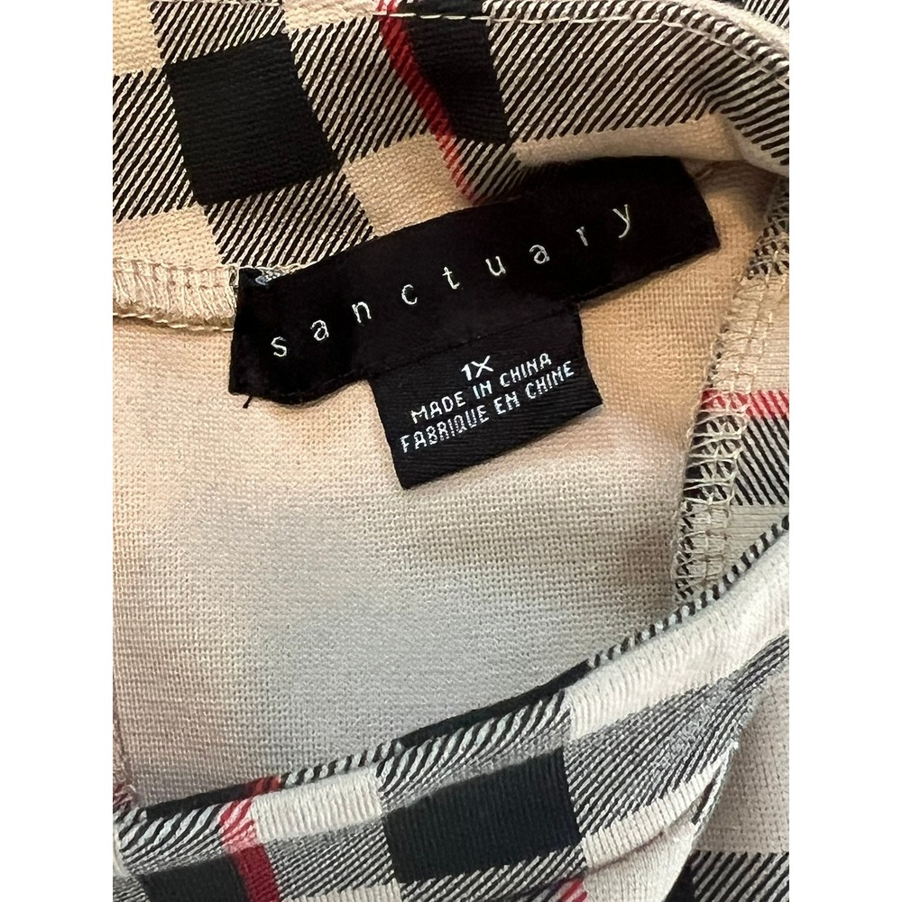 Sanctuary Womens Plaid Mock Neck Shift Dress Beige Black Red Short Sleeve 1X - Picture 5 of 7